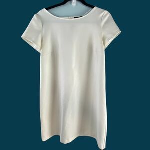 Zara Woman White Knee Length Shift Short Sleeve Dress Size Small